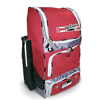 No Errors Top Pick Baseball Backpack for Kids - Heavy Duty Youth Baseball and Softball Bag with Fence Hooks - Dual Glove and Bat Compartments - color: Red