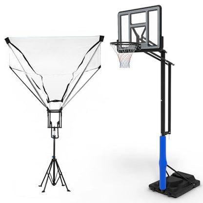 Basketball Rebounder with 180° Rotating Track Adjustable Height Basketballs Return Attachment with Net Return System Portable Hoop Trainer Tripod for Continuous Solo Practice