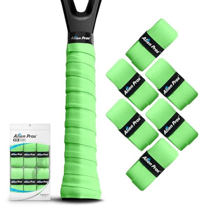 ALIEN PROS New Model M-Tac Tennis Racket Grip Tape (6 Grips) Tennis Overgrip Grip Tape Tennis Racket Tac Feel Tennis Grip – Wrap Your Racquet for High Performance (6 Grips) - color: Neon Green