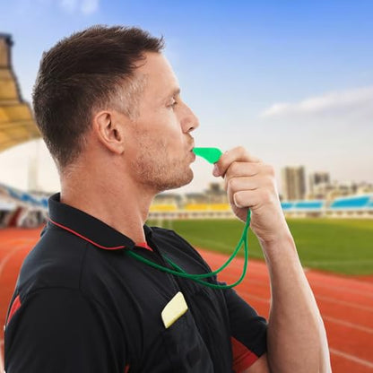 SynHHergyx 2Pcs Plastic Green Sports Whistles for Coaches with Lanyard Loud Crisp Sound Whistles for Referees Teacher Outdoor Enthusiasts and Family Emergencies