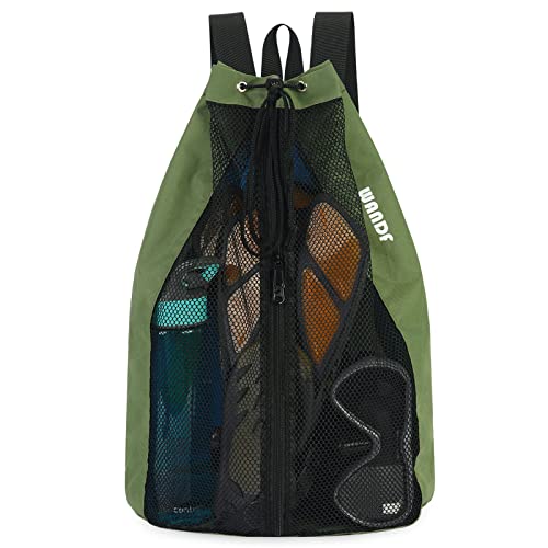 WANDF Swim Bag Mesh Drawstring Backpack Beach Backpack for Swimming, Gym, and Workout Gear - color: Green