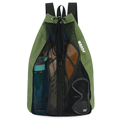 WANDF Swim Bag Mesh Drawstring Backpack Beach Backpack for Swimming, Gym, and Workout Gear - color: Green