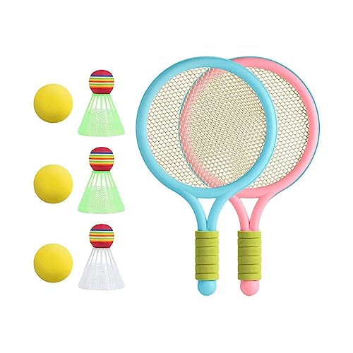2 Pieces Tennis Rackets Kids Badminton Sets Tennis Racquets Shuttlecocks Portable EVA PVC Material Lightweight Comfortable Grip Suitable for Playgroun - color: Blue Pink