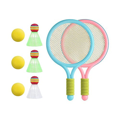 2 Pieces Tennis Rackets Kids Badminton Sets Tennis Racquets Shuttlecocks Portable EVA PVC Material Lightweight Comfortable Grip Suitable for Playgroun - color: Blue Pink