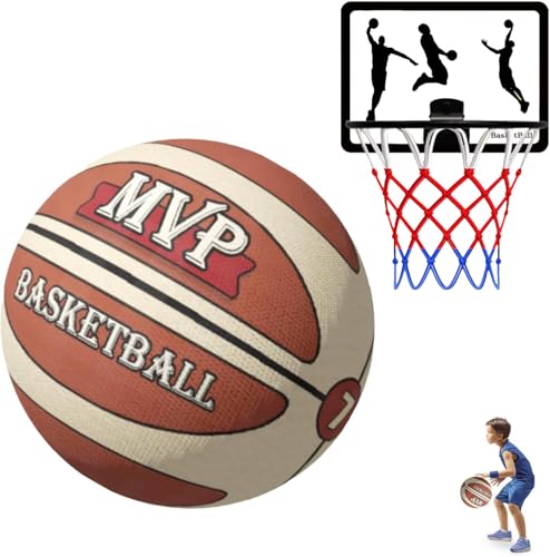 Silent Basketball with Indoor Basketball Hoop-Size 7, Soundless, New 3D Grooveed Airless Foam for Quiet Dribbling and Indoor Training - color: Brown