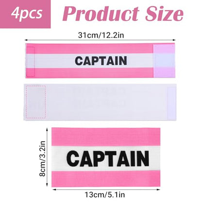 WIJAAA 4Pcs Captain Arm Bands for Soccer, 31×8 cm/12.2×3.2 in Pink Adjustable Soccer Captain Armband, Football Basketball Volleyball Team Leader Bands for Training Youth Adult
