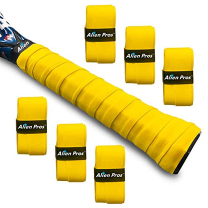 ALIEN PROS Tennis Racket Grip Tape - Precut and Dry Feel Tennis Grip - Tennis Overgrip Grip Tape Tennis Racket - Wrap Your Racquet for High Performance - color: 6-Pack Yellow