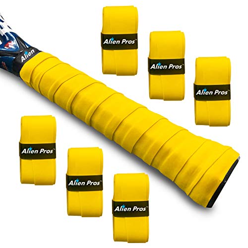ALIEN PROS Tennis Racket Grip Tape - Precut and Dry Feel Tennis Grip - Tennis Overgrip Grip Tape Tennis Racket - Wrap Your Racquet for High Performance - color: 6-Pack Yellow