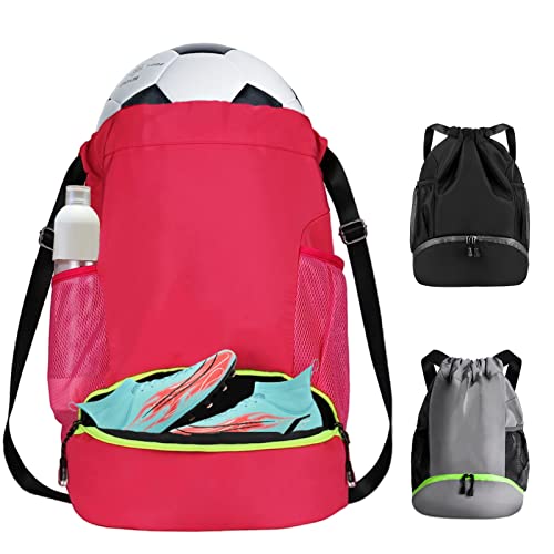 Soccer Bags, Waterproof Drawstring Gym Backpack for Baskestball Rugby Volleyball Yoga, Large Capacity Sports Bag - color: Rose