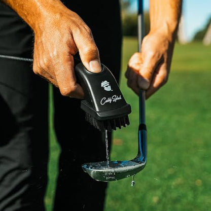 Caddy Splash Golf Club Brush Pro with Water- Heavy Duty Retractable Clip- Push Button for Easy Cleaning- Nylon Bristles- Holds 4 Oz- Golf Accessories for Men- Best Golf Gift - USA Company (Black)