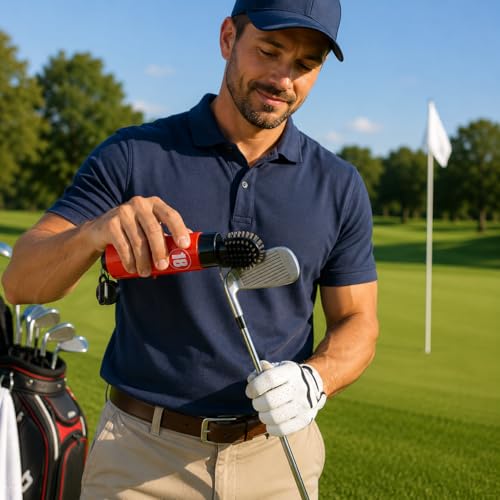 East/18 Aquabrush18 Golf Club Cleaner 4oz Pump Water Bottle Brush with Nylon Bristles, Retractor & Carabiner Clip | Lightweight, Durable & Leak-Resistant Cleaning - color: Red