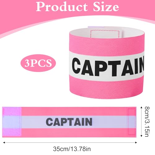 WLLHYF 3 Pcs Captain Arm Bands for Soccer, 3.5x13.5 Inch Pink Captain Adjustable Unisex Elastic Outdoor Football Player Armbands Team Sport Armband for Adult Soccer Team Training