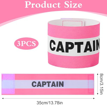 WLLHYF 3 Pcs Captain Arm Bands for Soccer, 3.5x13.5 Inch Pink Captain Adjustable Unisex Elastic Outdoor Football Player Armbands Team Sport Armband for Adult Soccer Team Training