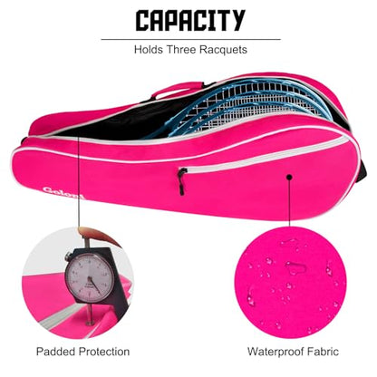 Goloni Tennis Bag for 3-4 Rackets, Water-Resistant Racket Bag with Padded Protection for Men Women Adults - color: Pink