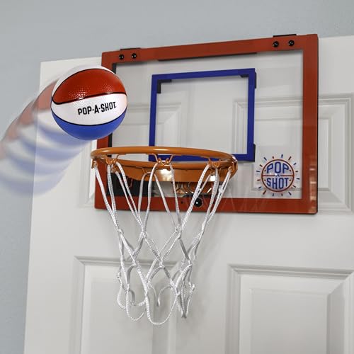 Pop-A-Shot Super Slam Over The Door Mini Basketball Hoop for Adults | 2 Included Basketballs and Pump | Built for Dunks | Breakaway Rim | Shatter Resistant Backboard | 17x12.5 Inches