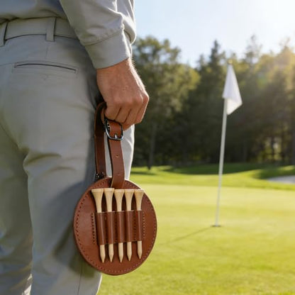 VOVCIG Golf Tee Holder with Wood Golf Tees, 2 Set Tee Holder, Leather Gift for Golfer Men & Women
