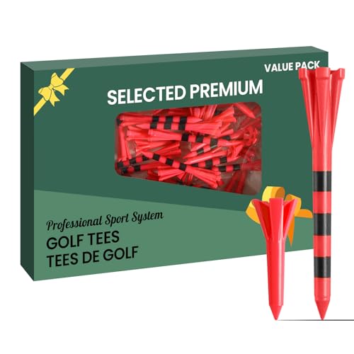 Golf Tees Plastic Unbreakable 60 Pack 2 3/4 or 3 1/4 Inch with 20 More Short Tees 1 1/2 Inch Red Green Pink
