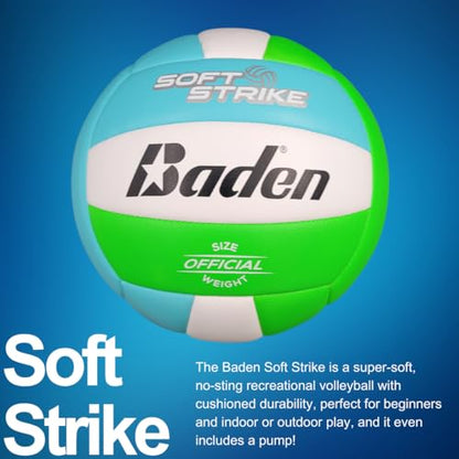 Baden | Soft Strike | Cushioned Synthetic Leather Recreational Volleyball | Indoor/Outdoor for Beginners | Official Size