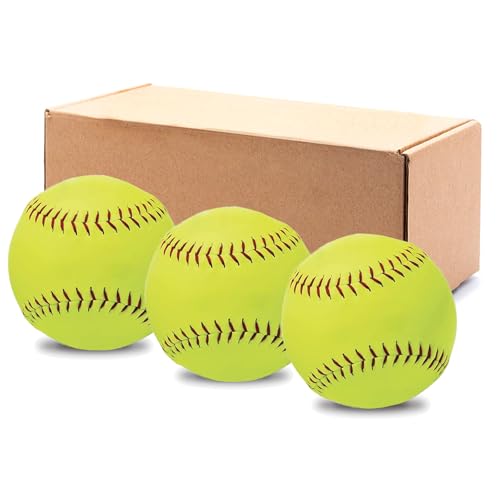 Softballs,Practice Softballs,Softball for Youth Teenager/Adults Players Training Ball,Safe Throwing for Indoor or Outdoor,Catching and Batting Practice,Cork Rubber Center - color: 12" - Box of 3