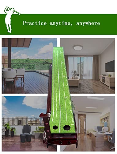 Perfect Golf Putting Mats with Green Ramp Premium Wood Training Aid for Home Office Putting Practice