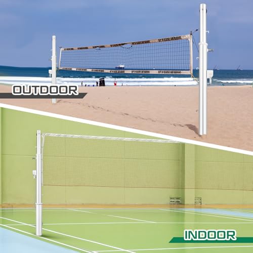 8 ft Adjustable Volleyball Poles Outdoor Badminton and Volleyball Post Iron Round Sport Telescopic Posts Replacement for Badminton Net, Ground Sleeves Included (Posts Only)