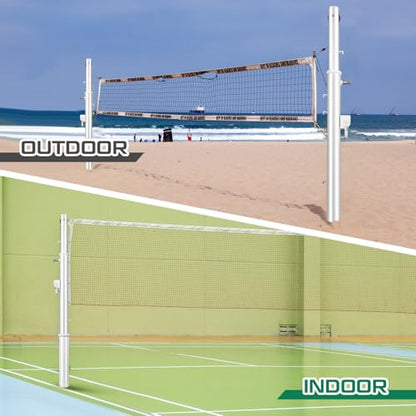 8 ft Adjustable Volleyball Poles Outdoor Badminton and Volleyball Post Iron Round Sport Telescopic Posts Replacement for Badminton Net, Ground Sleeves Included (Posts Only)