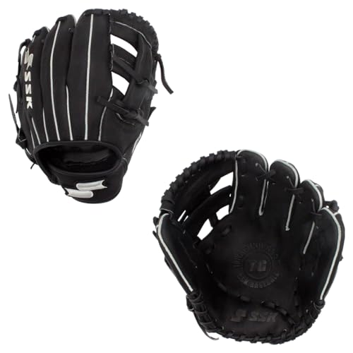 SSK Z5 Training Gear Quick Hands Infield Baseball Training Gloves 8.5” – 9” – 9.5” – 10” – 10.5” Right & Left Hand Throw - color: Black-1050 Single Post, size: 10.5" - Right Hand Throw