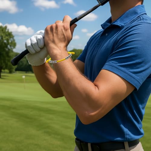 Golf Score Counter Bracelet, 10 Stainless Steel Beads, 2mm Cord Adjustable Golf Stroke Tracking Baseball Swimming Sport Golf Gift for Men and Women - style: Yellow