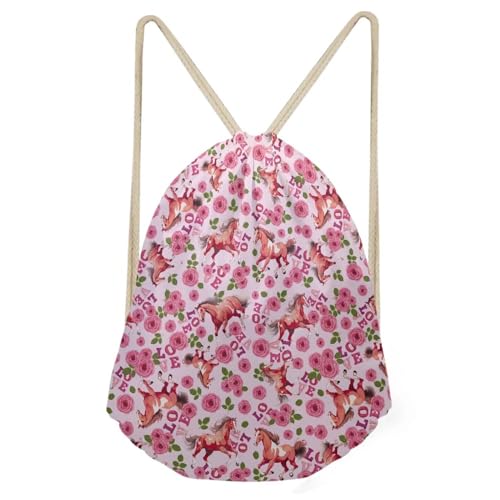 Mumeson Floral Leaves Drawstring Bag Printed Satchel Bag Zipper Closure Backpack Shoulder Bag with Polyester - color: Floral Horse