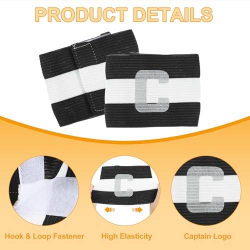 MECCANIXITY Soccer Captain Armband, Captain Arm Bands for Soccer Elastic Captain C Arm Band Sports Captain Armbands for Football Team Training Youth & Adult - color: Black/White