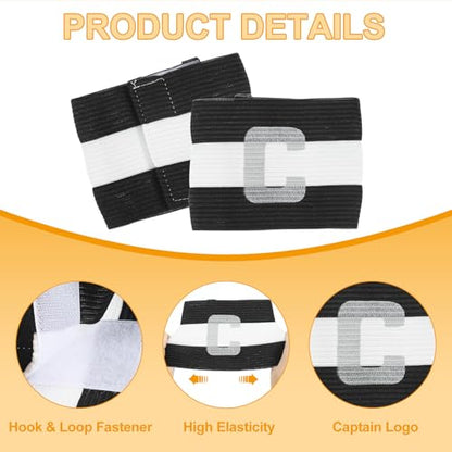 MECCANIXITY Soccer Captain Armband, Captain Arm Bands for Soccer Elastic Captain C Arm Band Sports Captain Armbands for Football Team Training Youth & Adult - color: Black/White