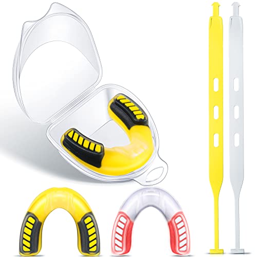 Konohan 2 Pack Youth Football Mouth Guard with Strap and Case for Kids and Adult Soft Sports Mouthpiece Double Colored Mouthguard for Ice Hockey Lacrosse Basketball(Yellow, Red) - color: Yellow, Red