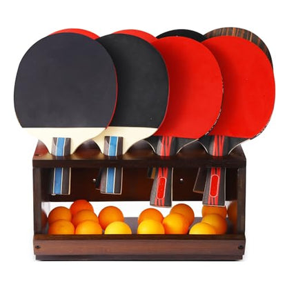 Ping Pong Paddle Holder Wall Mount & Desktop 2-in-1,Table Tennis Racket Display Organizer Holds 8 Rackets, Ping Pong Paddle Storage Rack in Game Room, Man Cave, Office, Home - color: Brown