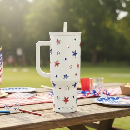 SANDJEST American Flag 40oz Tumbler with Handle and Straw, Insulated Stainless Steel Travel Coffee Mug for Women Girls, Gift Idea for Birthday Christmas 4th of July (Star) - color: American Flag