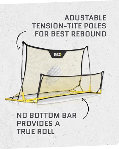 SKLZ Quickster Soccer Trainer - Dual-Sided Rebounder for Solo Passing, Receiving, Trapping Practice - Large & Small Rebound Net - Weather Resistant - Adjustable Frame, Metal Stakes & Carry Bag