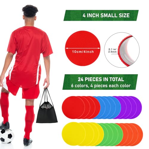 Poly Spot Markers 4inch Poly Spots for Gym Floor, 24/36/60 Pcs Flat Cones Non-Slip Rubber Floor Dots Agility Markers for Soccer Basketball Sports Speed Training, Dance, Classroom Activities - style: 24 pcs