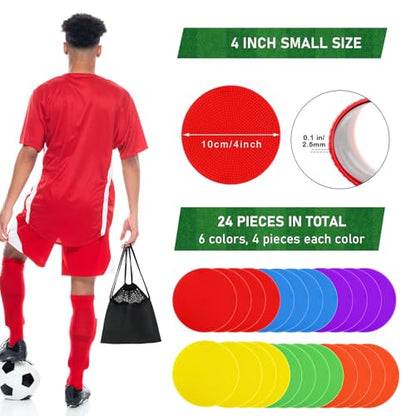 Poly Spot Markers 4inch Poly Spots for Gym Floor, 24/36/60 Pcs Flat Cones Non-Slip Rubber Floor Dots Agility Markers for Soccer Basketball Sports Speed Training, Dance, Classroom Activities - style: 24 pcs