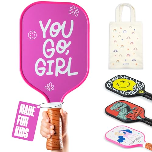 Sportbit Kids Pickleball Paddles Set of 1 or 2 - Child Size Pickleball Paddle for Kids Small and Lightweight - Carbon Fiber Youth Pickleball Paddle Set with Bag for Children Under 12. - color: 1-pack Go Girl