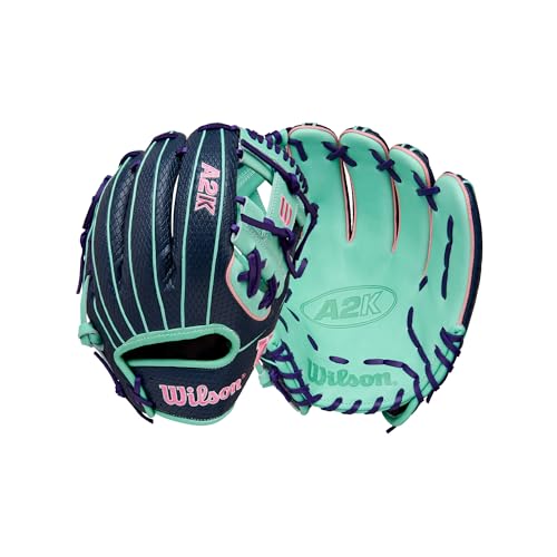 Wilson Fall 2025 A2K® Baseball Gloves - color: Navy/Seafoam/Pink, size: Infield - 11.5"