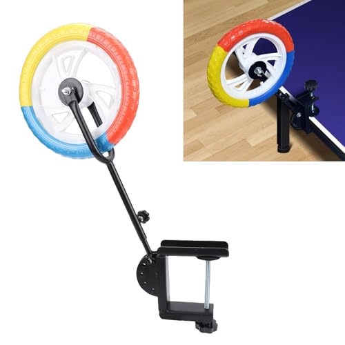 Table Tennis Solo Practice Trainer, Iron Table Tennis Stroke Trainer Wheel with Adjustable Arm & Angle, Fits Most Tables for Spin & Coordination Drills