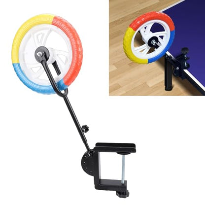 Table Tennis Solo Practice Trainer, Iron Table Tennis Stroke Trainer Wheel with Adjustable Arm & Angle, Fits Most Tables for Spin & Coordination Drills