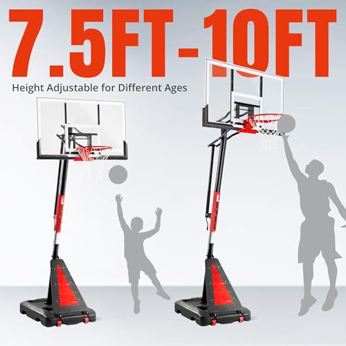 ACCU LEVEL Crank Lift Basketball Hoop Outdoor 7.5-10ft Adjustable Portable Basketball Goal for Youth and Adults 54" Angle Adjustable PC Backboard and Large Fillable Base - style: 54'' Backboard