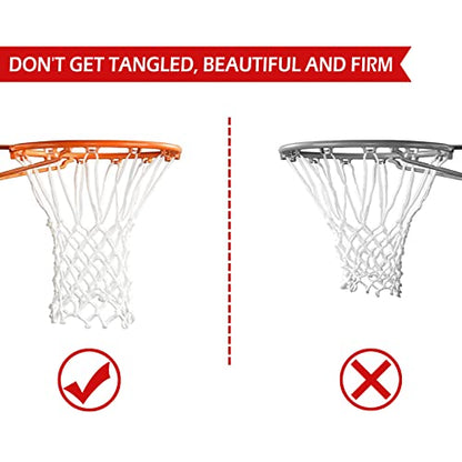 Heavy Duty Basketball Net Replacement, (7.47 oz) Upgrade Professional Basketball Net,All-Weather Anti Whip 21 inches Standard Thick Nets, 12 Loops for Indoor and Outdoor Replacement Net (White)