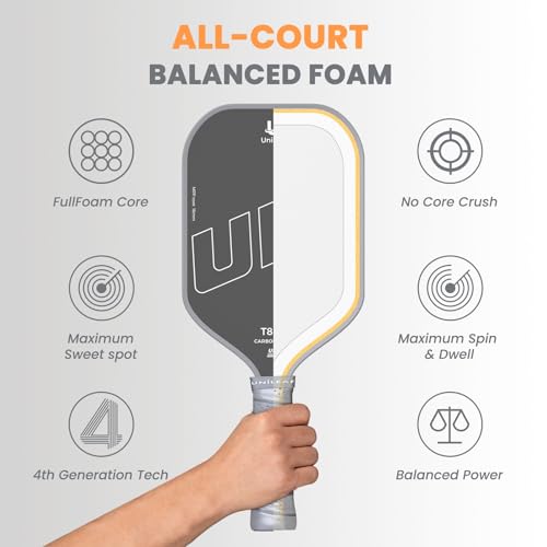 Pickleball Paddle and Balls Set, 1 Paddle + 4 Outdoor Pickleballs, T800 Raw Carbon Fiber Face, 16mm Full-Foam Core, Thermoformed Unibody, 8.1 oz