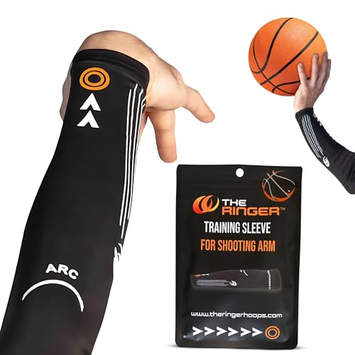The Ringer Hoops Basketball Sleeve – Basketball Shooting Trainer Arm Sleeve – Shot Trainer with Marked Lines. - size: Youth