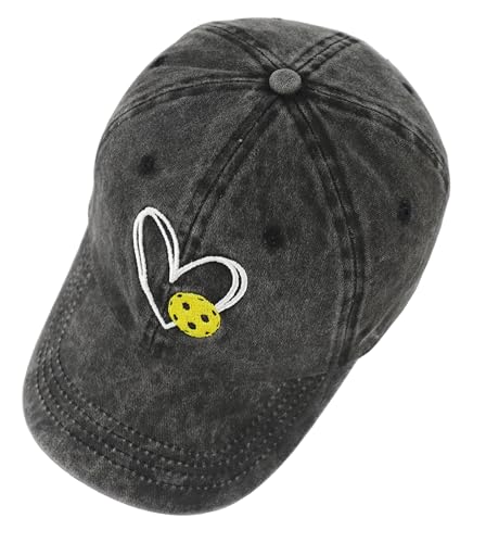 Pickleball Baseball Cap for Men Women, Funny Adjustable Embroidered Cotton Outdoor Sport Pickle Ball Heart Hat - color: Black