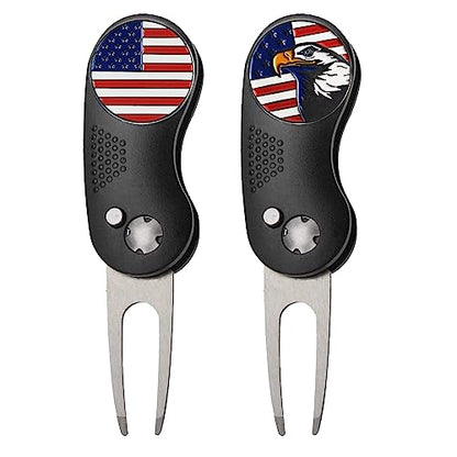 FINGER TEN Golf Divot Repair Tool and Ball Marker Switchblade Value Pack, Foldable Magnetic Stainless Steel with Pop-up Button for Men Women - color: C: 2 in Black