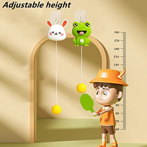 Indoor Hanging Table Tennis Trainer Portable Set, Children's PingPong Trainer Hanging Table Tennis Parent Child Interaction Game Toy Exerciser, Ping Pong Paddle Set - color: Frog【2Shoots+5 Balls+Hook】