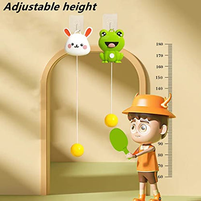 Indoor Hanging Table Tennis Trainer Portable Set, Children's PingPong Trainer Hanging Table Tennis Parent Child Interaction Game Toy Exerciser, Ping Pong Paddle Set - color: Frog【2Shoots+3 Balls+Hook】