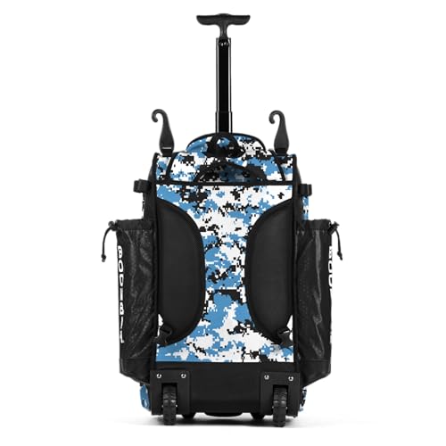 Boombah Catchers Superpack Hybrid Rolling Digital Camo Bat Bag - Multiple Colors - Wheeled & Backpack Version - color: Black/Columbia Blue